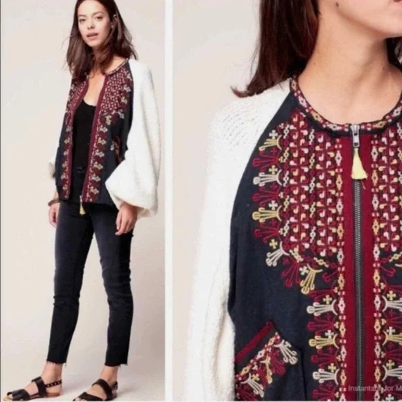 Free People Two Faced Embroidered Jacket in Ivory SZ L - Picture 7 of 14